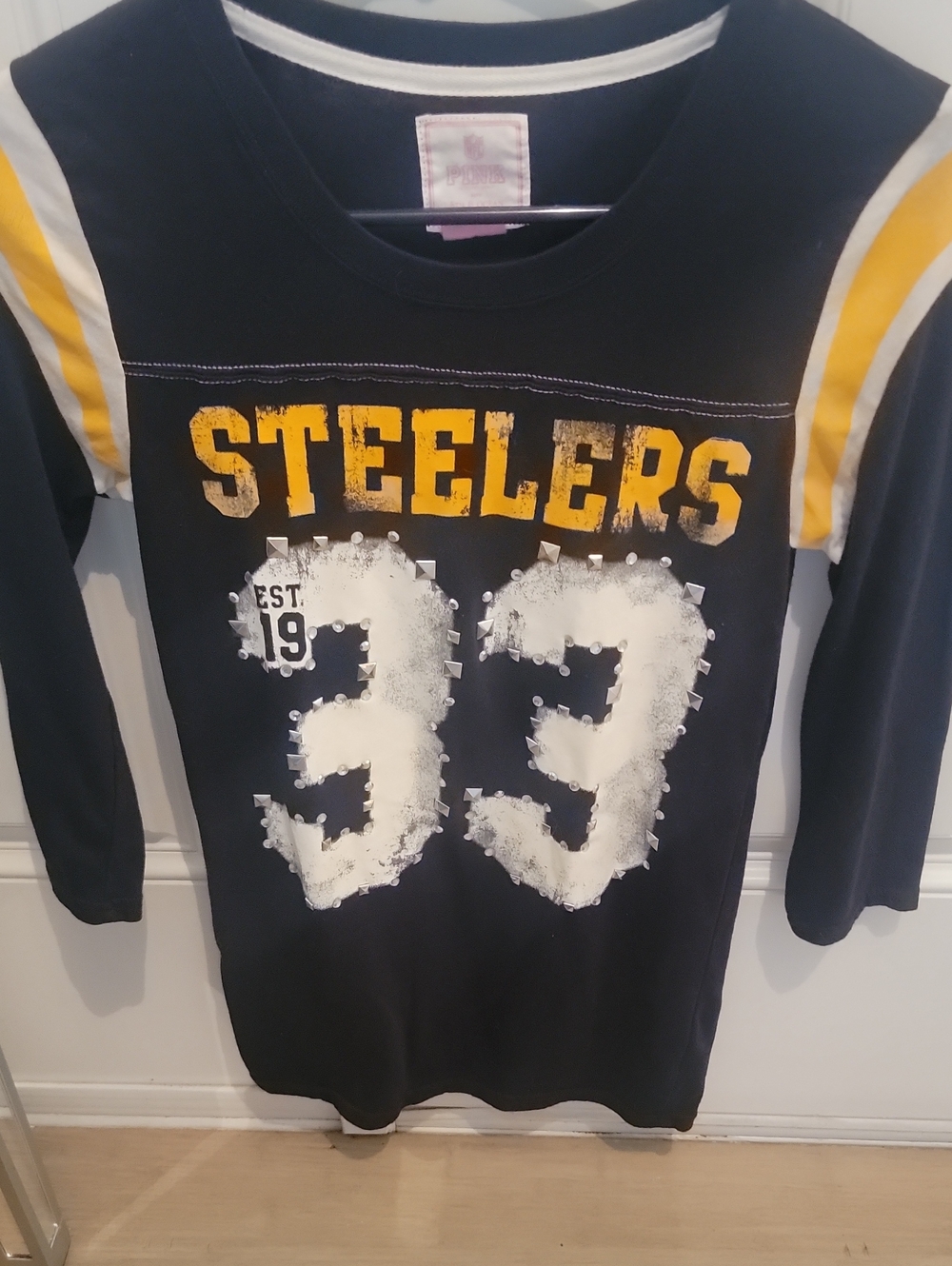 Victoria's Secret PINK. Steelers Gemstone 3/4 Sleeve Top. Small. Like New!!!